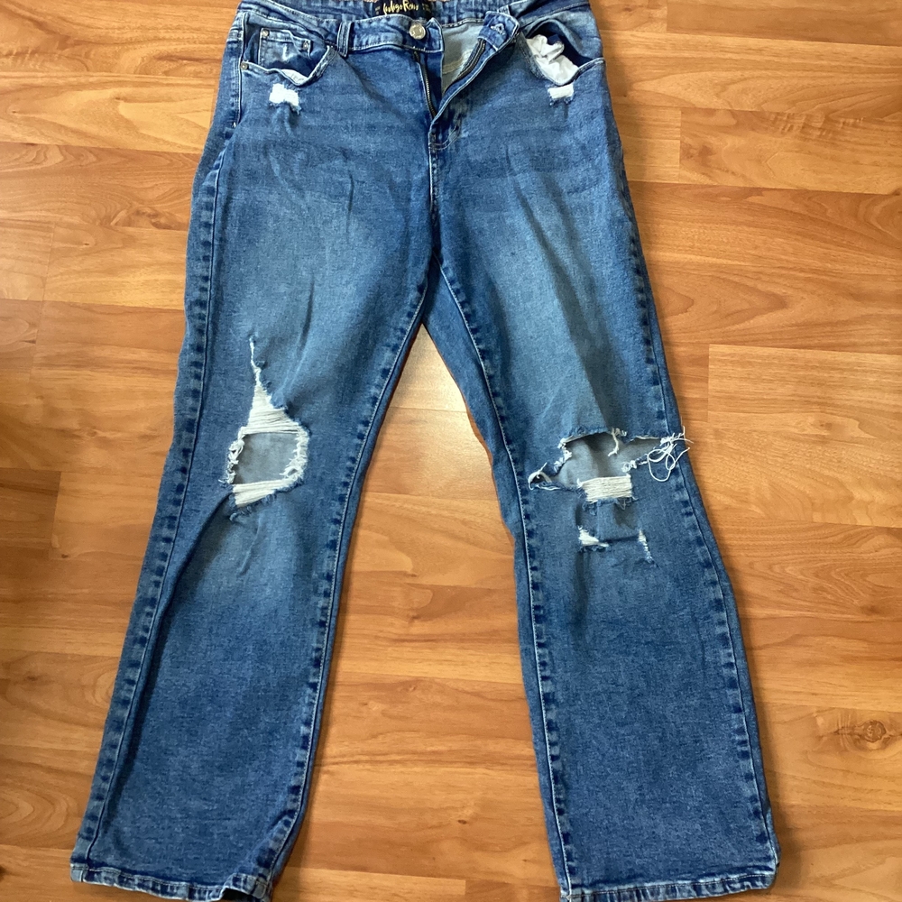 Indigo Rein Distressed Straight Leg Jeans - Blue